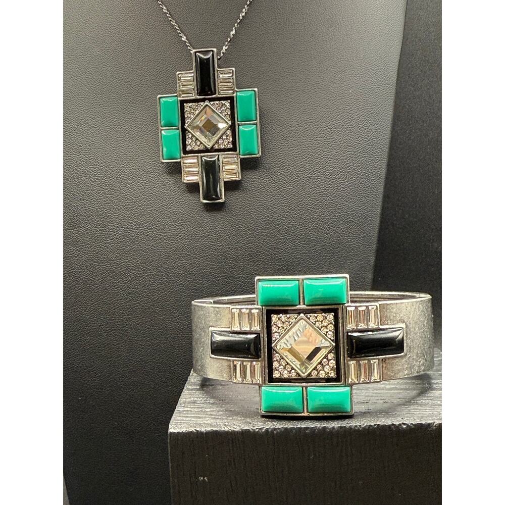 Lia Sophia Nouvelle Art Deco Inspired Necklace and Hinged Bangle Bracelet